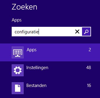 Configuratiescherm zoeken - Windows 8.0